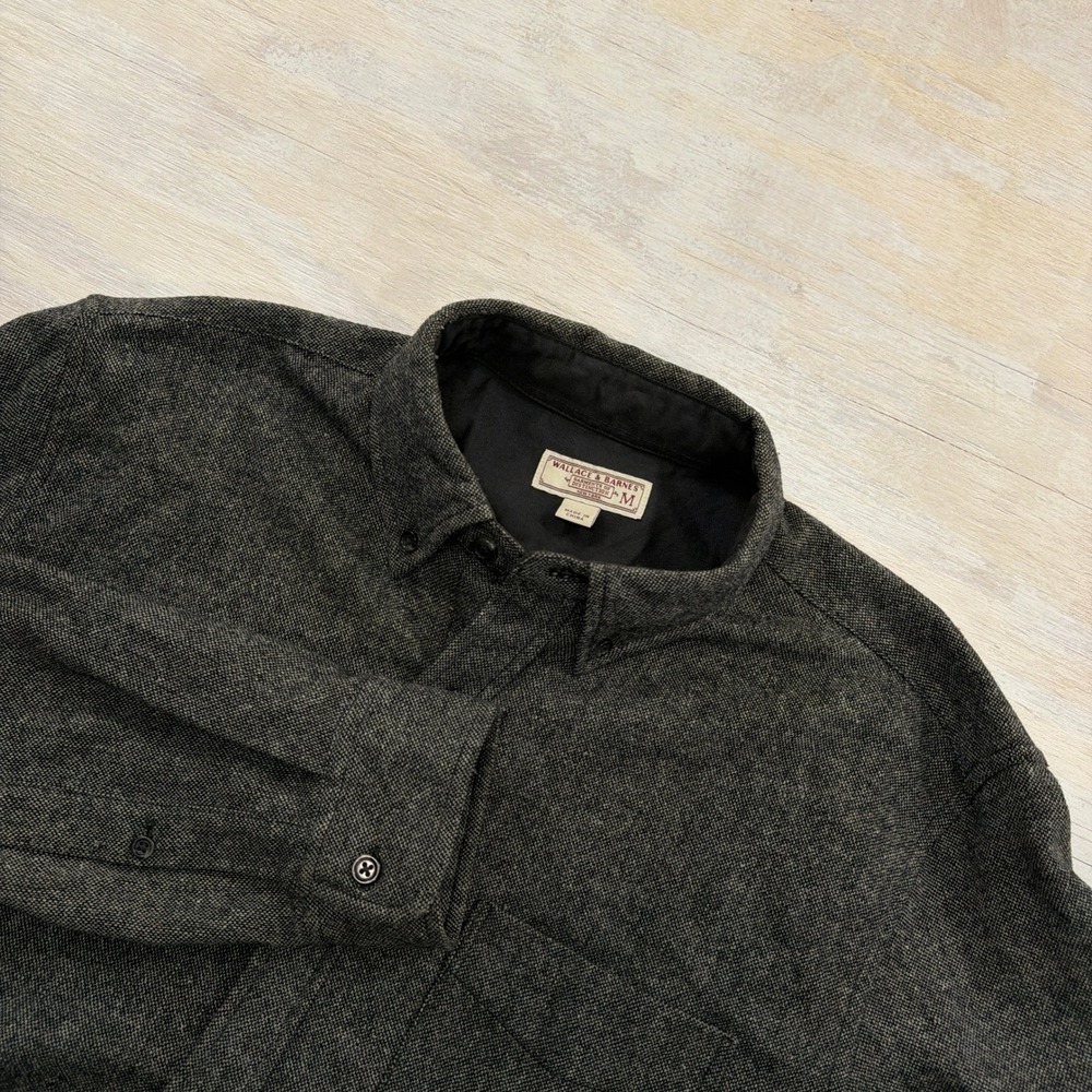Wallace & Barnes Shirt Wool Blend Flannel Medium Charcoal Gray Mens